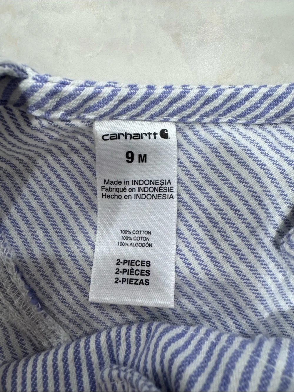 Carhartt Purple & White Striped Baby Short Overalls - Picture 3 of 4